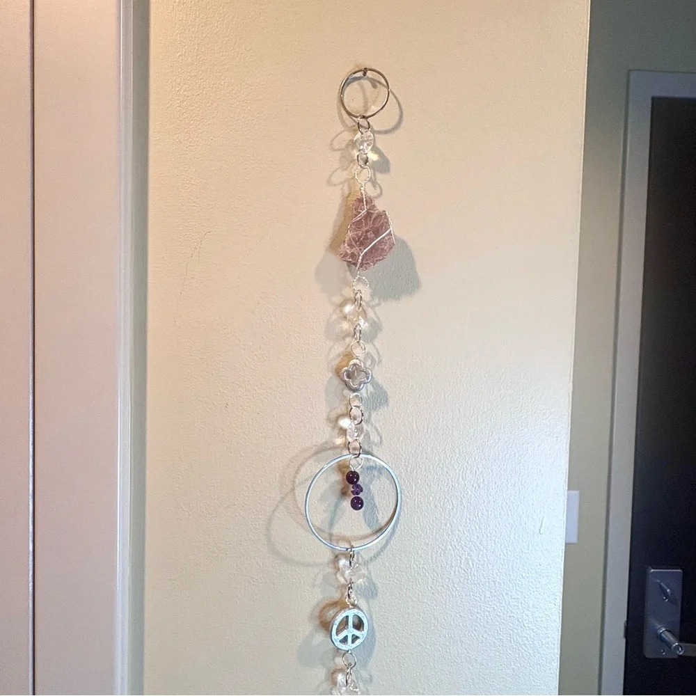 Handmade One of a Kind Gemstone Wall Hanging Lepidolite & Amethyst